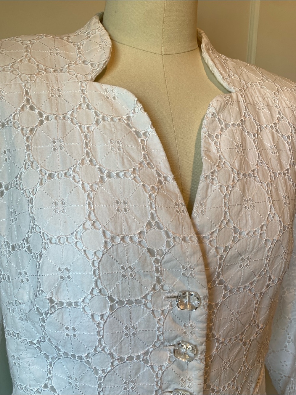 Talbots White Eyelet Button-Front Jacket - Picture 7 of 11